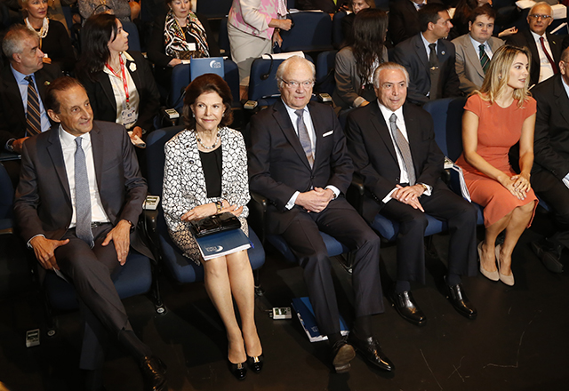 Skaf com a rainha Silvia, o rei Carl XVI Gustav, o presidente Michel Temer e Marcela Temer durante o Global Child Forum. Foto: Helcio Nagamine/Fiesp